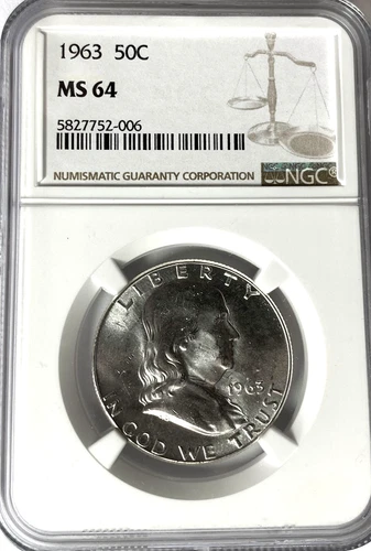 1963 50c Franklin Silver Half Dollar Fifty Cents NGC MS64
