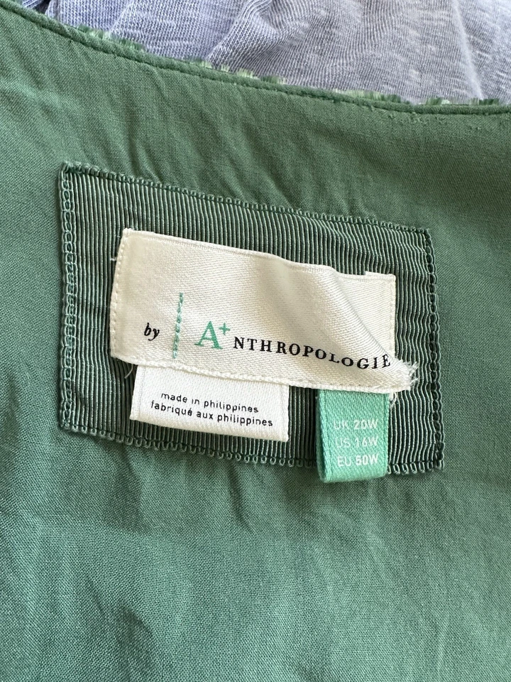 Vestido Anthropologie Verde Terciopelo, Forrado, Bolsillos, Talla 16W, $100 Foto 3 de 4