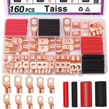 160PCS Battery Cable Ends,Copper Wire Lugs,AWG 2/4/6/8/10/12 Gauge copper lug...