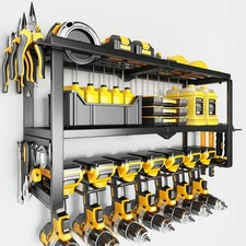 Power Tool Organizer Wall Mount - 300Lbs Load 3 Layers Storage Rack with 7 Drill