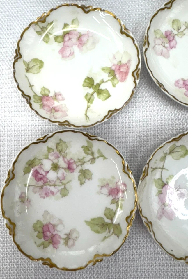 Juego de 10 platos Limoges Haviland Butter Pat 3" rosa dorada, bordes festoneados Foto 2 de 4
