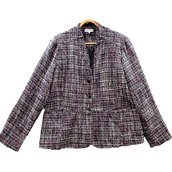 Black Pepper Jacket Womens Size 18 Black Magenta White Check Long Sleeve V-Neck