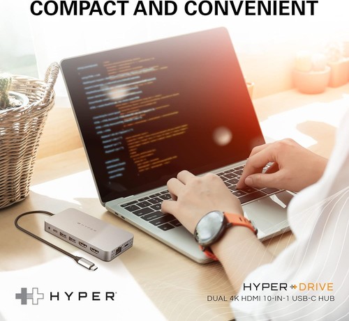 HyperDrive 4K Dual HDMI USB C Hub M1 MacBook 10in1: Dual 4K HDMI, Gigabit Ethern - Picture 5 of 8