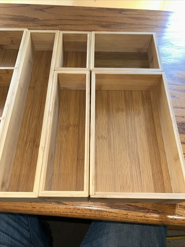 6pcs Bamboo Drawer Organizer Set Wood Storage Containers for Kitchen Bathroom - Picture 8 of 9