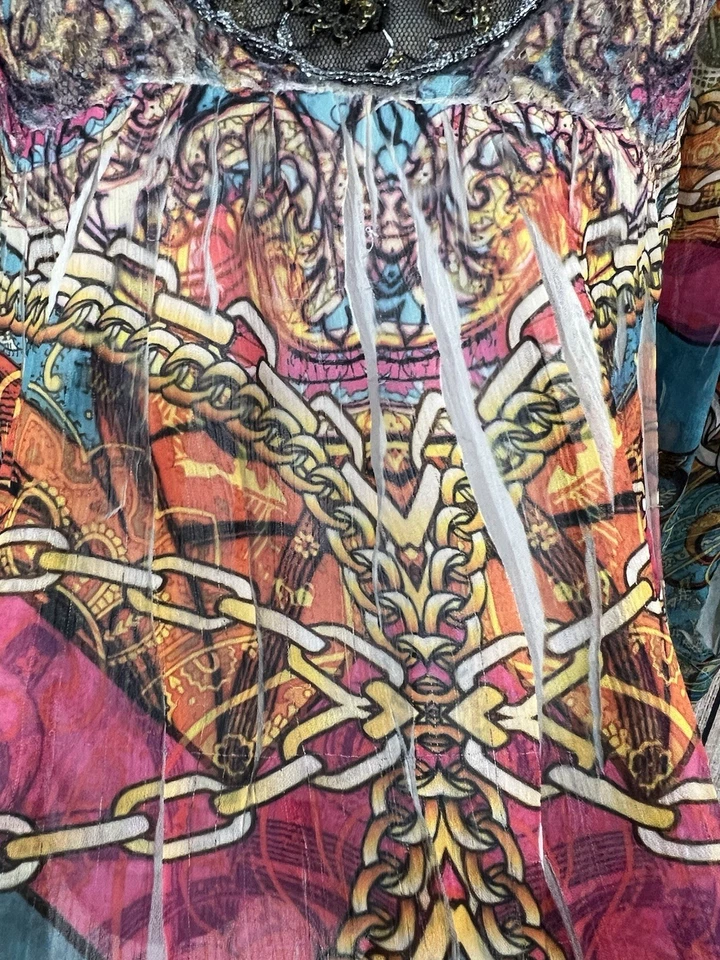 Top túnica Mushka Sienna Rose Babydoll S adornada estampado mixto Y2K hada boho Foto 4 de 4