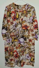 Chicos 100% Linen 3/4 Sleeve V-Neck Shift Dress Size 1 Bright Floral Colorful
