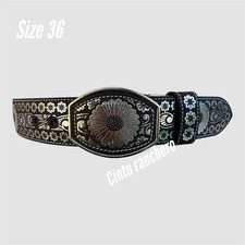 Belt Leather Cincelado Corte Laser Cowboy Cintur n Vaquero Cinto Ranchero Size36