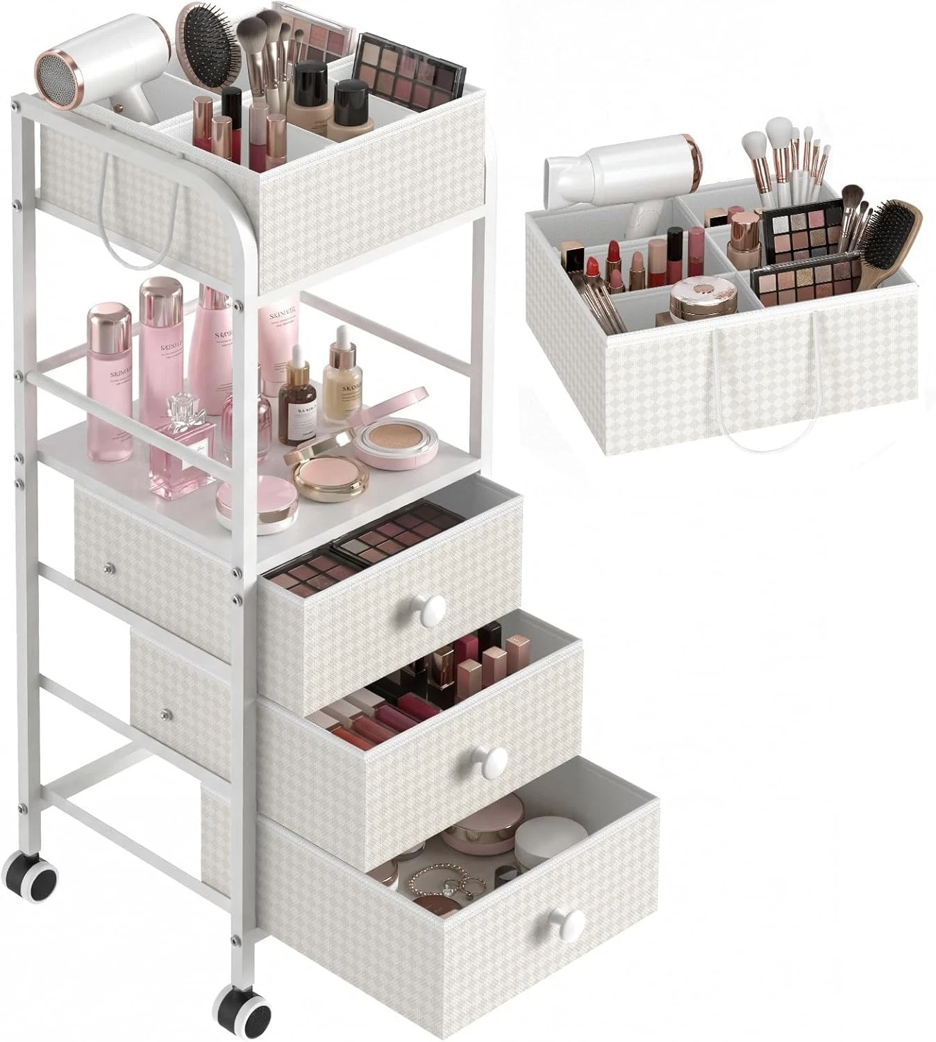 Rolling Makeup Organizer Cart 5 Tier w Drawers Travel Cosmetic Bag