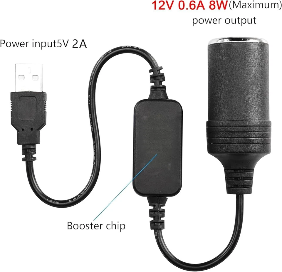 USB To 12V Car Cigarette Lighter Female Socket Converter Adapter Cable Connector - Image 3 of 4