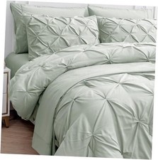 Comforter Set with Sheets - 7 Piece - Elegant Pintuck Stitch Queen 07: Mineral