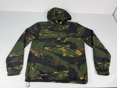 Billabong Wind Swell Anorak Jacket Size M Hooded Mens Green Half Zip Camouflage