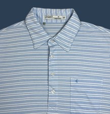 Criquet Mens Top-Shelf Players Short Sleeve Striped Golf Light Blue Shirt Medium
