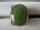 Vintage sterling silver men's heavy round green jade statement ring