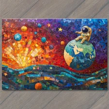 Art Print Surreal Space Astronaut Floating Stars Planets Vibrant Cosmic Scene