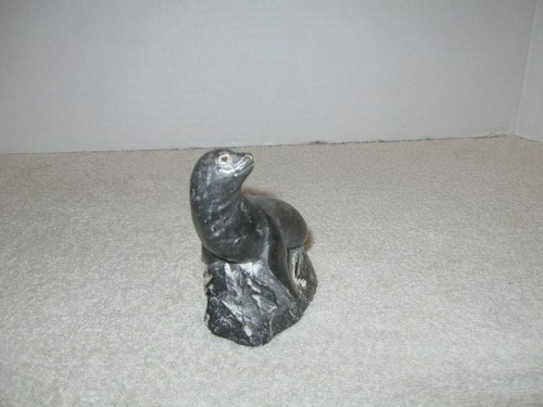 Vintage "The Wolf Sculptures" Carved Soapstone Two Seals
