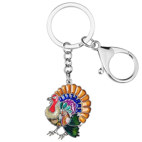 Thanksgiving Enamel Alloy Floral Turkey Chicken Keychains Jewelry Key Ring Gifts - Picture 11 of 11