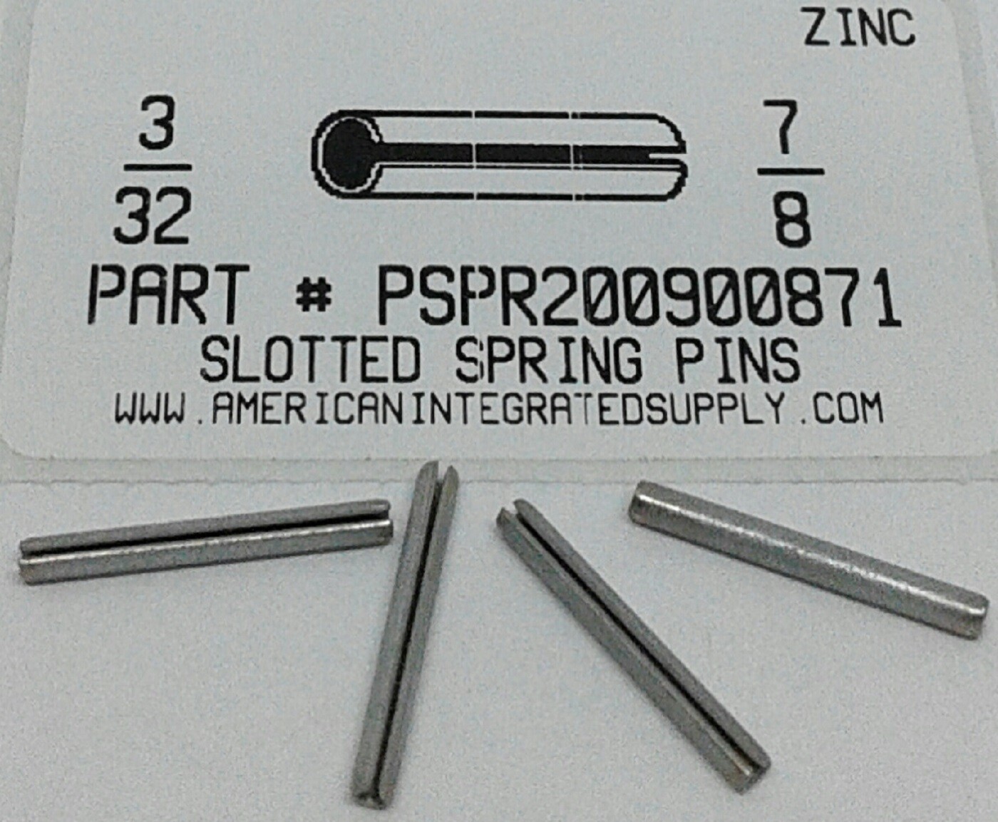 3/32X7/8 SLOTTED SPRING PINS STEEL ZINC PLATED (300)