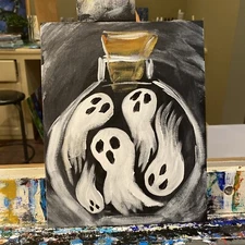 paintings on canvas original 8/10 Inches,abstract Ghost,Halloween,