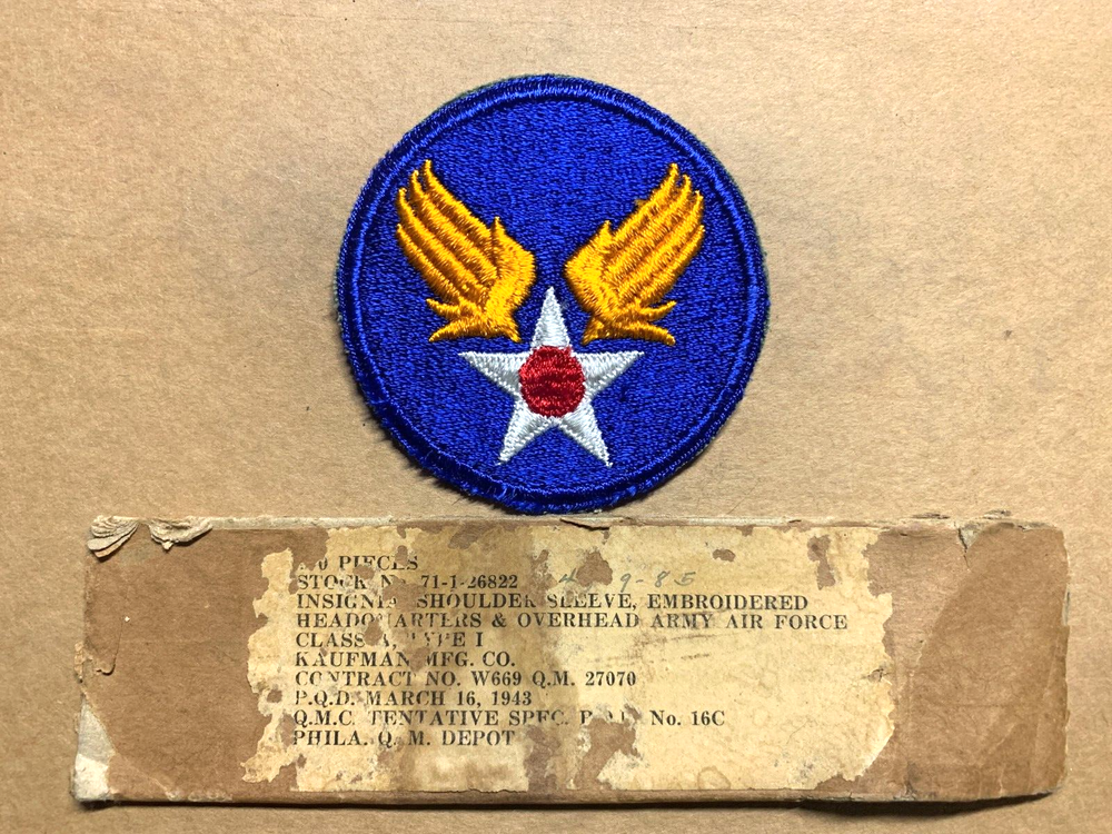 WW2 US Army Air Forces Kaufman Mfg Co military patch 1943 NOS  