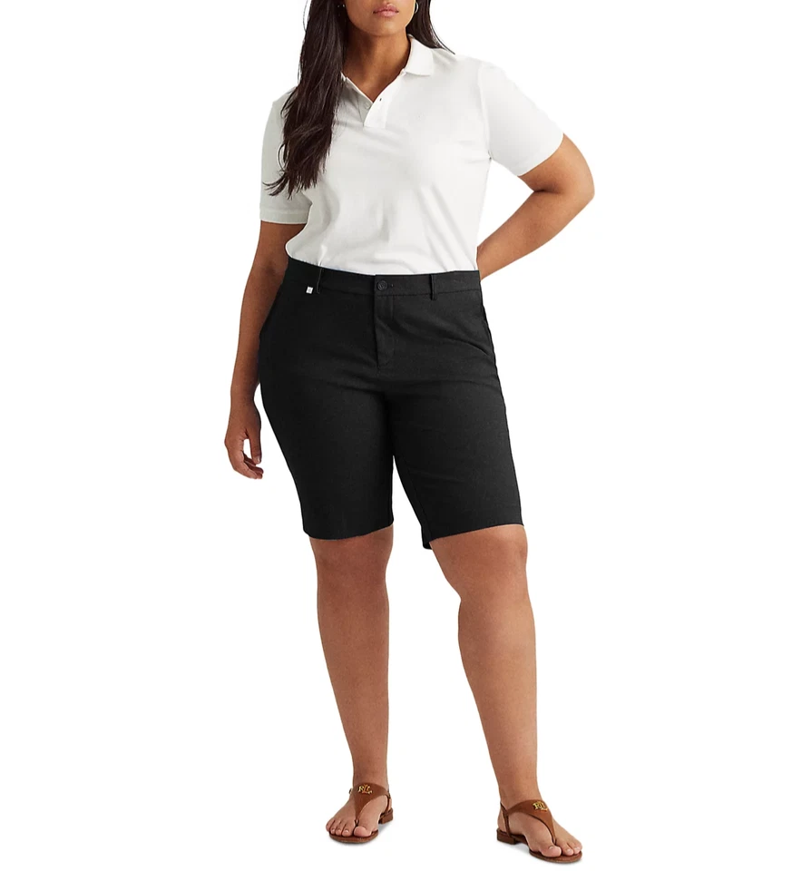 Ralph Lauren Women’s Bi Stretch Twill Bermuda Shorts 16 NWT Solid Black