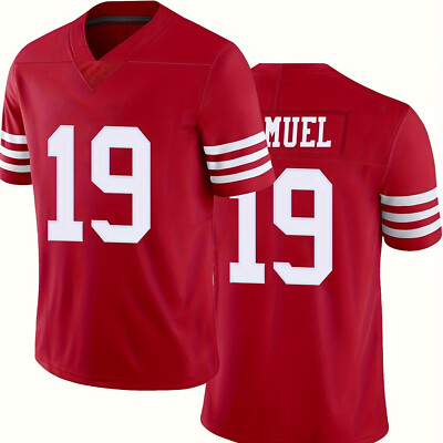 Retro Striped Men's # 19 American Football Embroidered Jersey, Red, XXL