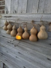 7 Bottle Gourd Garland Candle Holder Primitive Farmhouse Colonial Decor