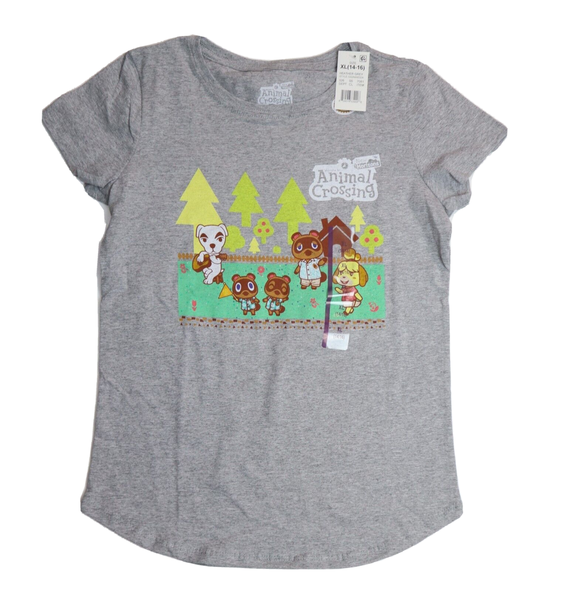 ANIMAL CROSSING NEW HORIZONS - GIRL'S GRAY GRAPHIC T-SHIRT - SIZE