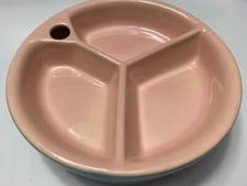 Vintage 1940 s Divided Baby Feeding Warming Dish California Porcelain Pink Blue