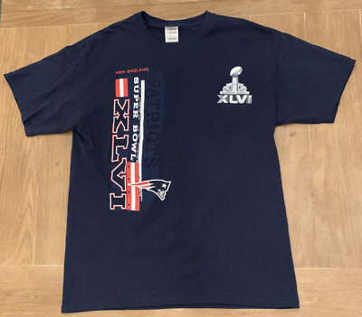 New England Patriots SuperBowl XLVI T-Shirt With Player Lineup List Size L 