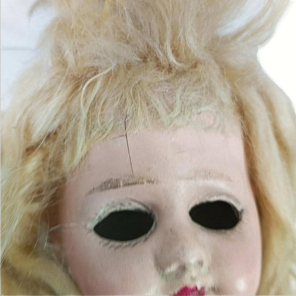 Cabeza de muñeca de celuloide vintage cuerpo de tela sin ojos piezas espeluznantes o reparación COMO ESTÁ 20" Foto 3 de 4
