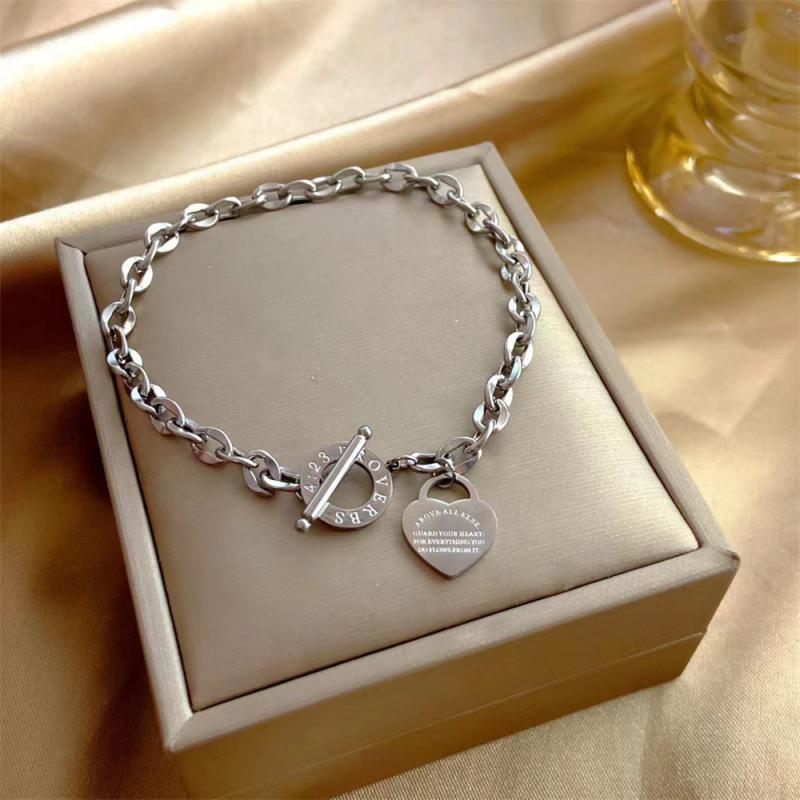 1/2/4pcs Couple Stainless Steel Gold Color Fashion Punk Heart OT Buckle Bangle F