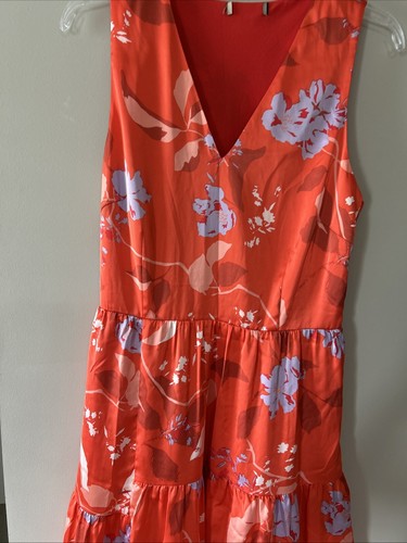 floral sleeveless tiered Dress Satin Look Sz S - Picture 2 of 11