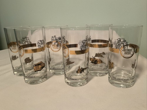 Vintage 6er Set DETROIT DEISEL High Ball Trinkgläser 60er Jahre Bar Mann Höhle HTF