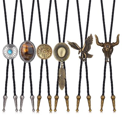 6Pcs Handmade Bolo Tie for Men Western Cowboy Leather Necktie Native American
