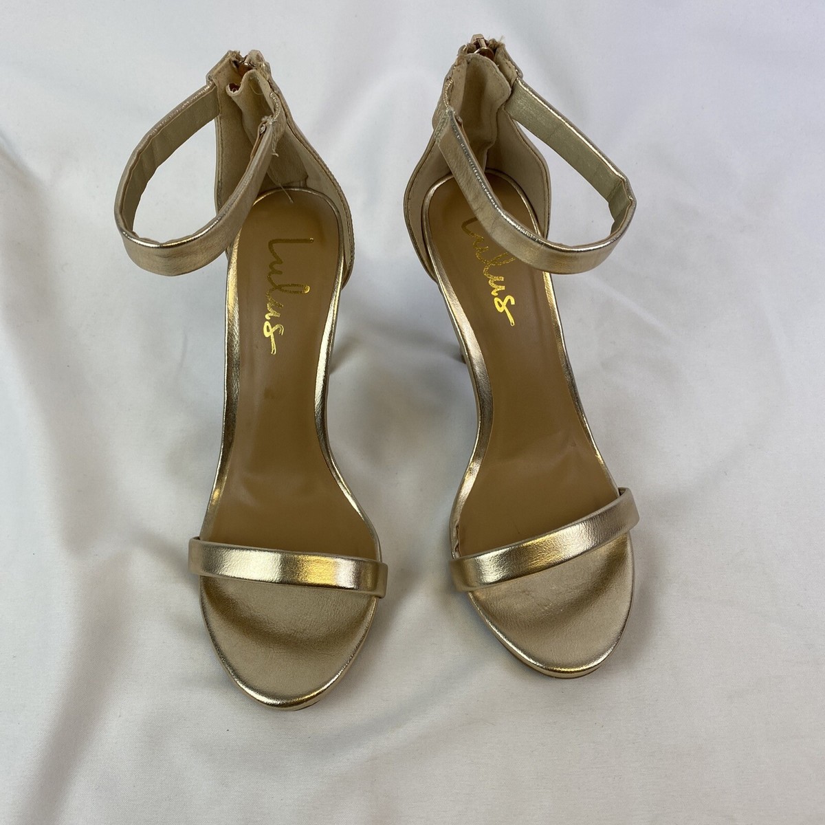 Lulus Search the Stars Gold Ankle Strap Heels Sandals Size Stiletto  Sandals - Main Image
