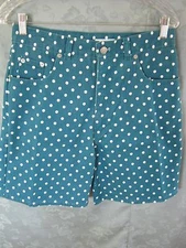 VTG 80's Sostanza Shorts Juniors Size 11 High Waist Polka Dot Green Denim 