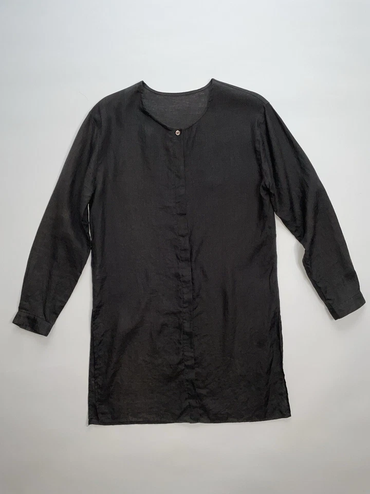 Camisa túnica de lino negra vintage primavera 1993 colección Calvin Klein XS grunge Foto 3 de 4