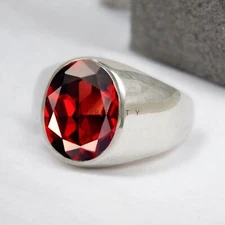 Garnet Oval Cut Gemstone With 925 Sterling Silver Ring For Men's #966