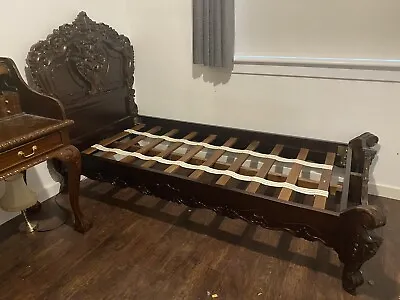 Buy Beautiful Antique French Single Bed In Handcarved Mahogany *Collection Only*
