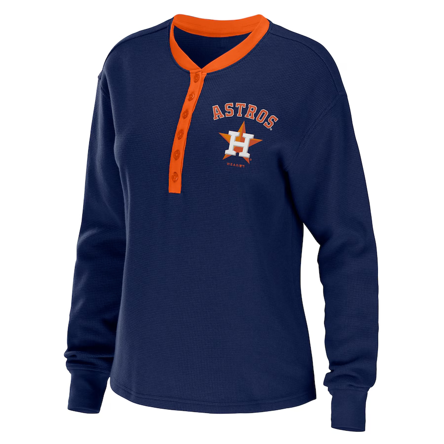 WEAR MLB Women's Houston Astros Waffle Henley Long Sleeve Size S - Main Image