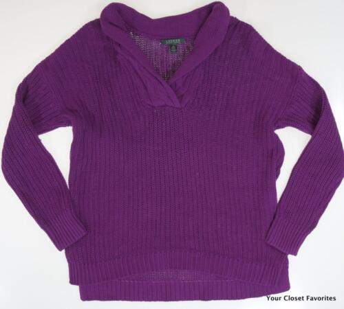 Pull femme Ralph Lauren tailles S M L XL violet ample coupe col en V coton - Photo 1 sur 5