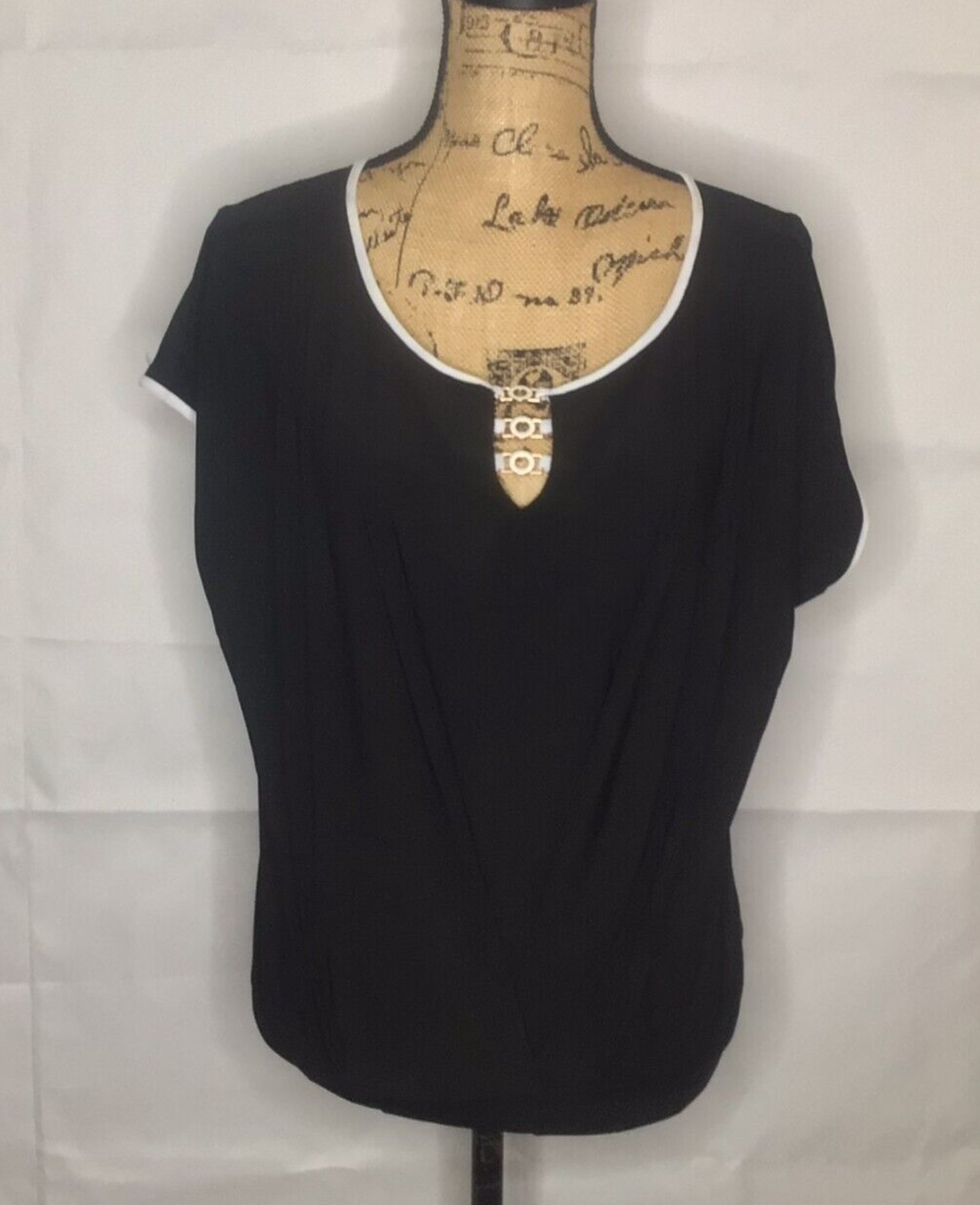 AUW Blouse Top Shirt Size M Medium Women's Ladies T-Shirt Black Sleeveless