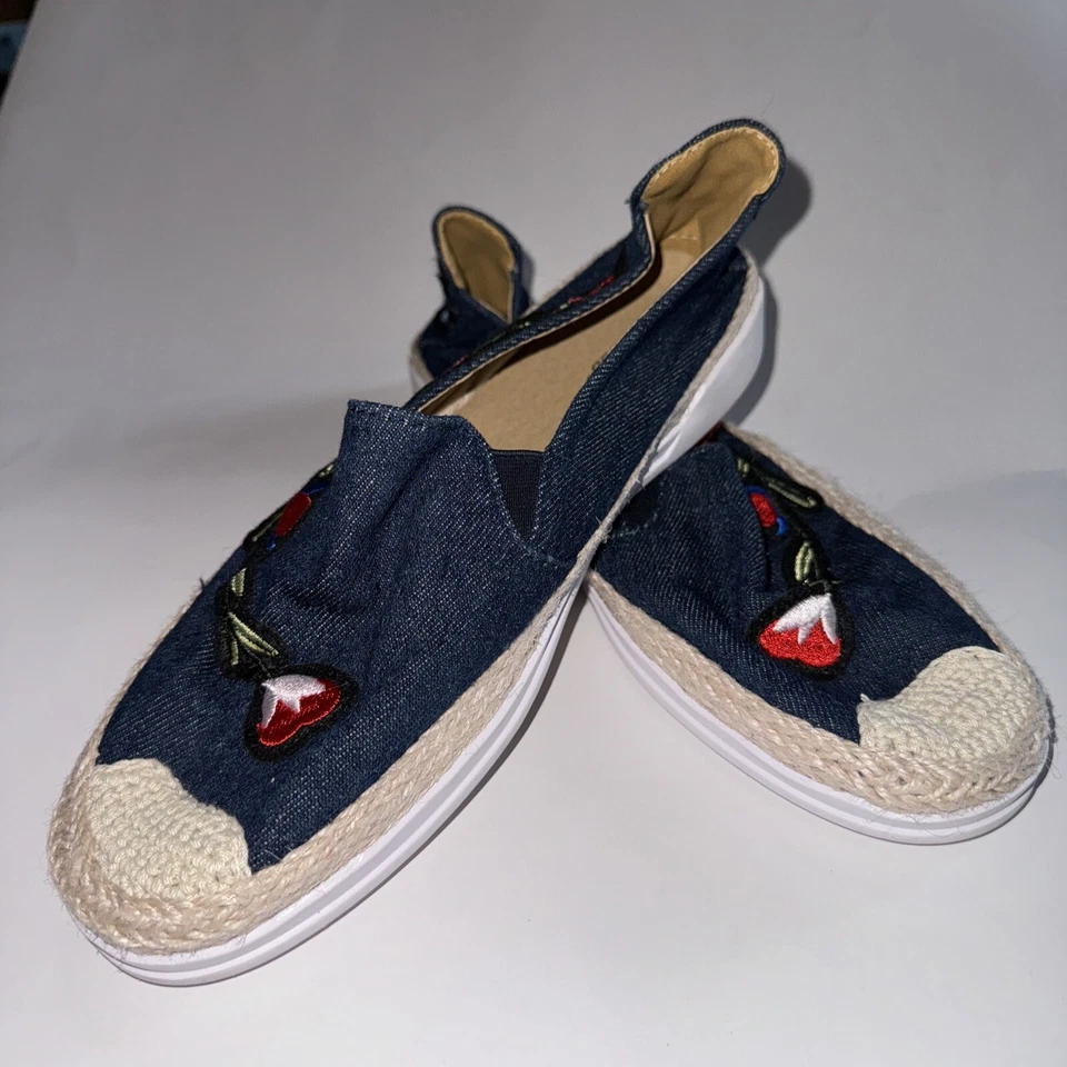 WANTED Mujer Talla 8 1/2 Alpargatas Zapatos Sin Cordones Puntera Floral Bordado Foto 3 de 4