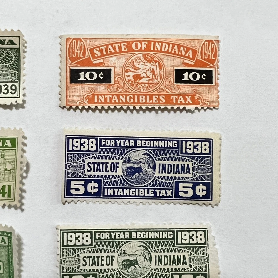 RARE 1938-1942 LOT OF INDIANA INTANGIBLES TAX STAMPS UNUSED - Image 3 of 4