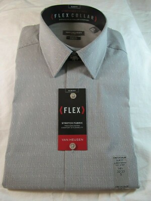 Van Heusen Made to Match Mens Point Collar Long Sleeve Stretch Dress Shirt - Slim, Size 14.5/32-33, Gray