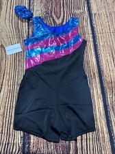 Weissman Children's Black/ Caribbean Blue MT12432 Classic Tank Leotard Size LC