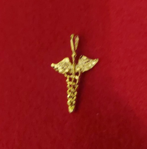 Alternate view of 14kt Gold Plated Caduceus Charm Pendant With 30" Rope Chain Necklace 2735