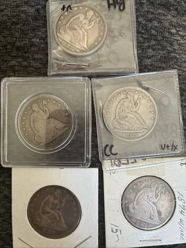 90% Silver Lot of 5 Seated Liberty Half Dollars