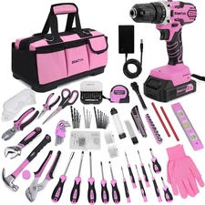 267-Piece Tool Kit Set with 21V Crodless Pink Power Drill Driver  & Storage Bag