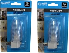 Set of 2 Night Light On/Off Switch UL Certified White Base Clear See 